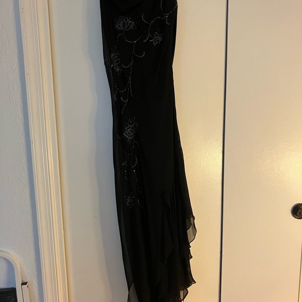 Faviana Black Midi Dress with Silver Accents